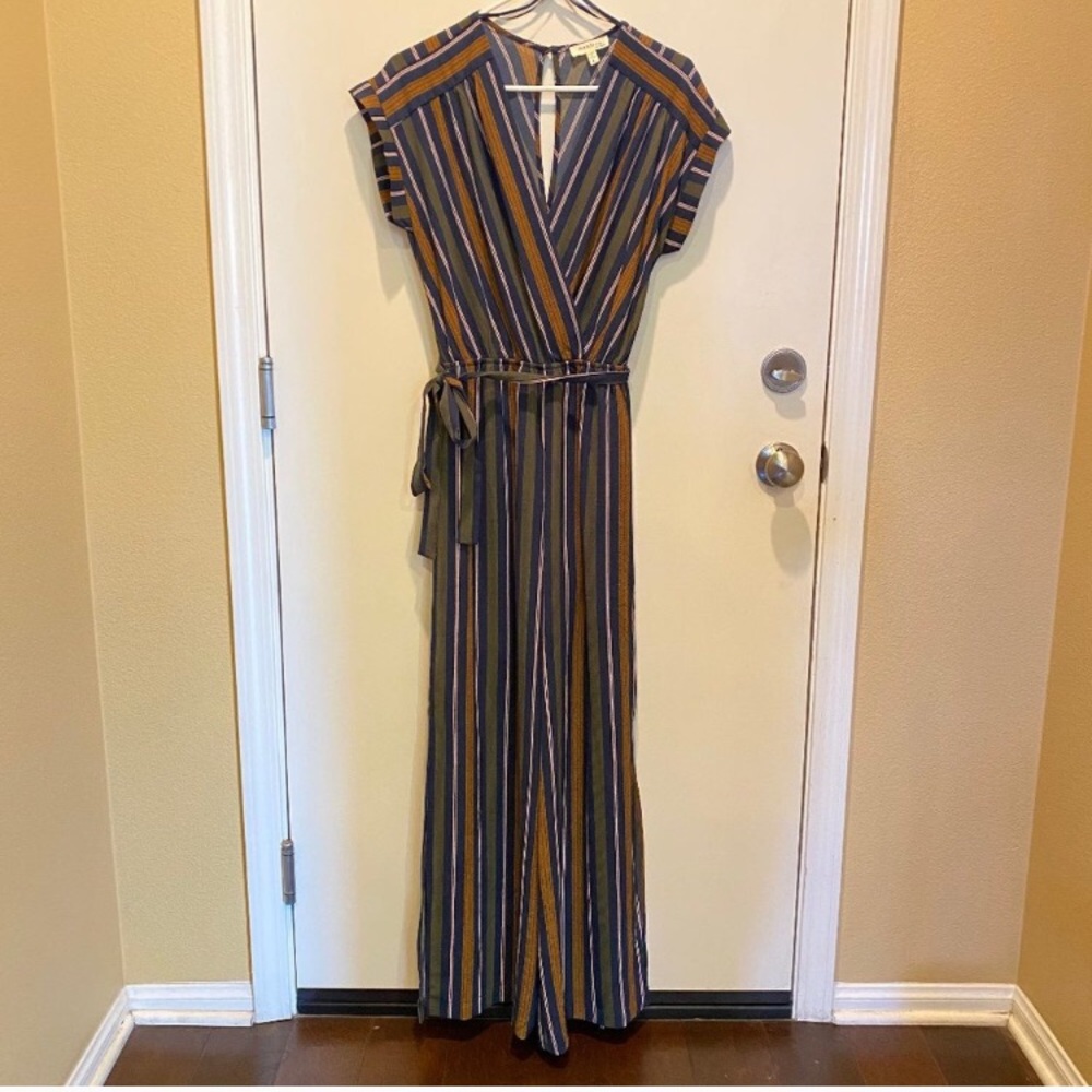 Monteau striped boho plunge neck jumpsuit